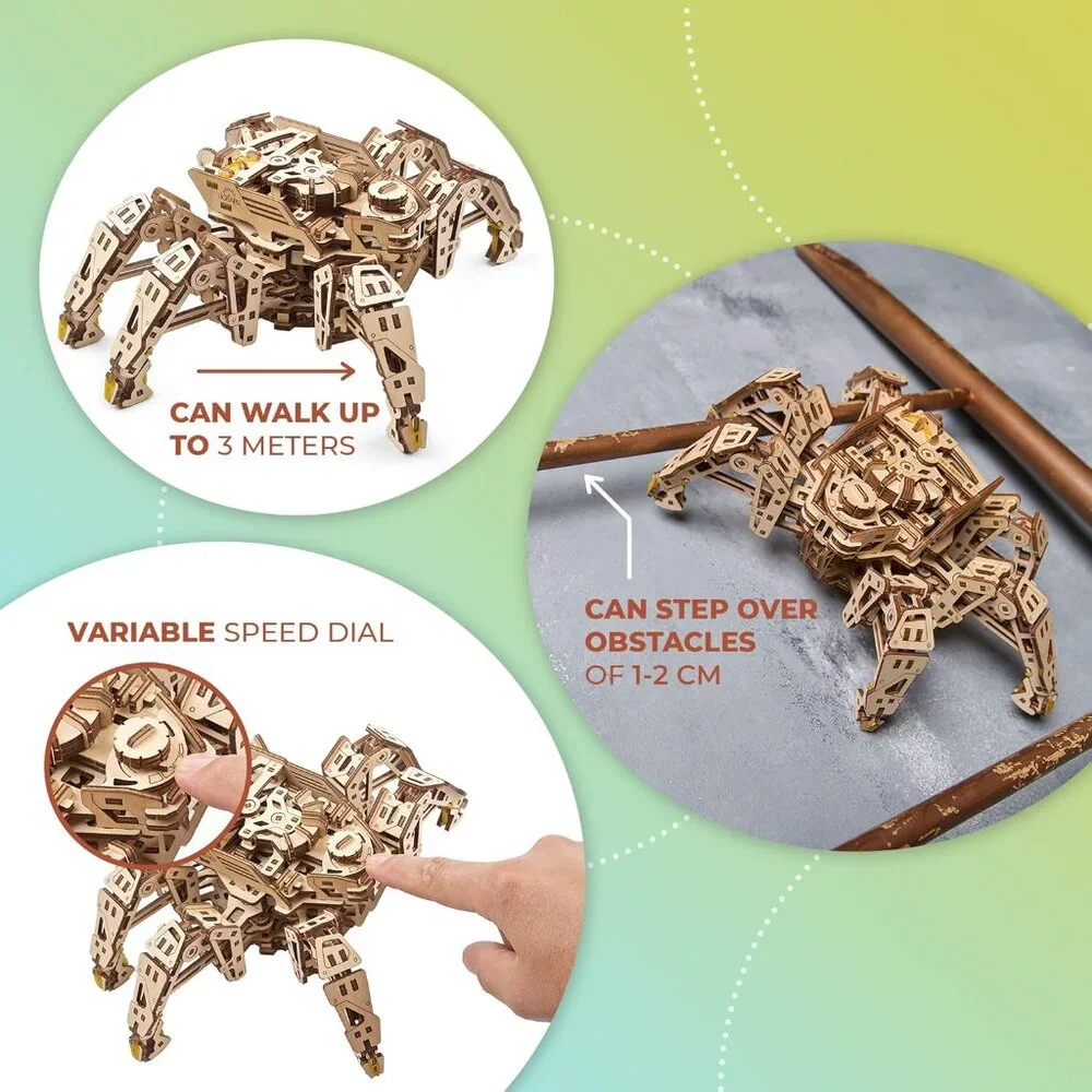NEW Ugears Hexapod Wooden 3D Puzzle Walking Robot Model Kits Spider Gift Real wa